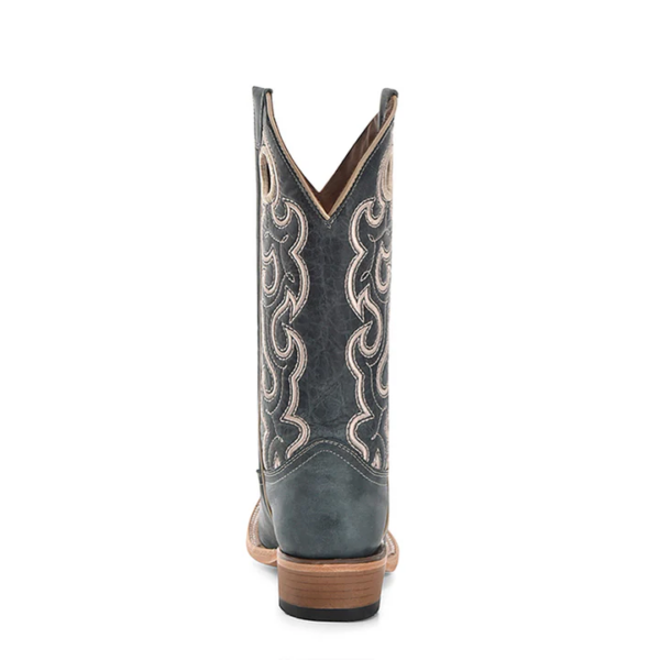 A rear angle shot Corral Light Embroidery and Cut Out Blue Square Toe Cowgirl Western Boot.