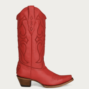 A right profile facing Corral Ruby Red Embroidery Snip Toe Cowgirl Western Boot.