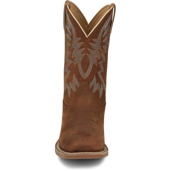 A forward-facing look at Justin Big Bucks Pecan Brown Men's Western Boot.