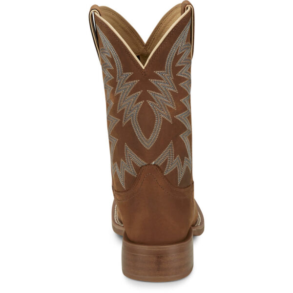 A look at the back and heel of a Justin Big Bucks Pecan Brown Men's Western Boot.