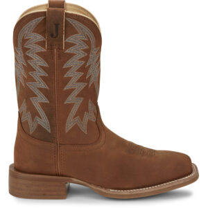 A right profile facing Justin Big Bucks Pecan Brown Men's Western Boot.