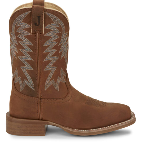 A right profile facing Justin Big Bucks Pecan Brown Men's Western Boot.
