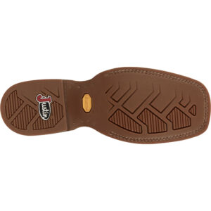 The sole of a Justin Big Bucks Pecan Brown Men's Western Boot.