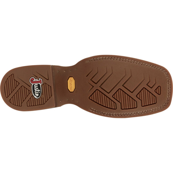 The sole of a Justin Big Bucks Pecan Brown Men's Western Boot.