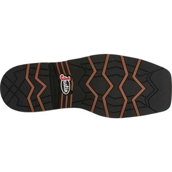 The sole of a Justin Bolt 11" Waterproof Men's Work Composite Toe Pull On Boot.