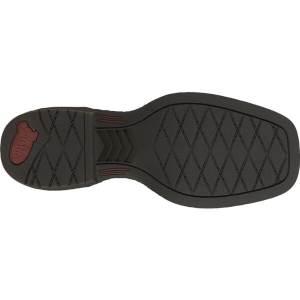 The sole of a Justin Bowline Junior Hazelnut Brown Kid's Western Boot.