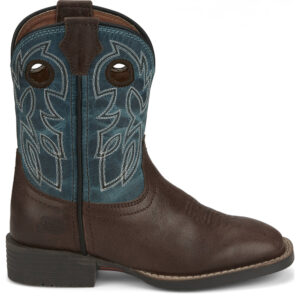 A right profile facing Justin Bowline Junior Walnut Brown Kid's Western Boot.