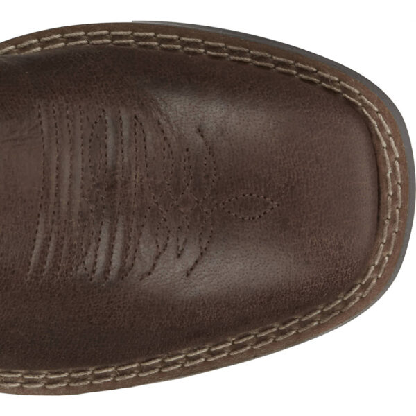 The toe shape of a Justin Bowline Junior Walnut Brown Kid's Western Boot.