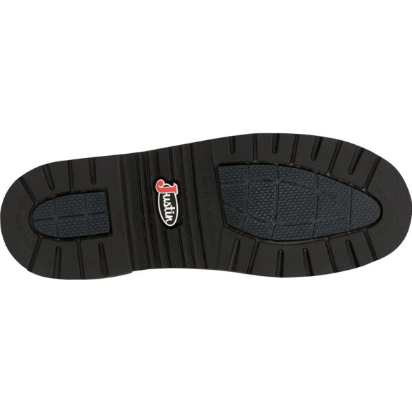 The sole of a Justin Carbide 11" Men's Work Steel Toe Pull On Boot.