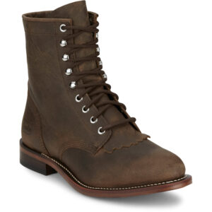 A 3/4 turned Justin Drennan 7" Brown Men's Lace Up Roper Boot.