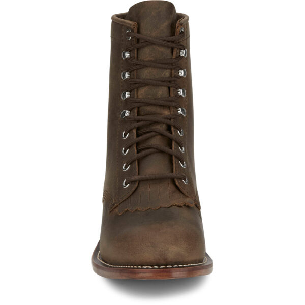 A forward-facing look at Justin Drennan 7" Brown Men's Lace Up Roper Boot.