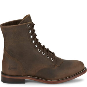 A right profile facing Justin Drennan 7" Brown Men's Lace Up Roper Boot.