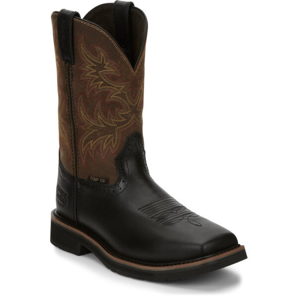 A 3/4 turned Justin Driller 11" Men's Work Composite Toe Pull On Boot.