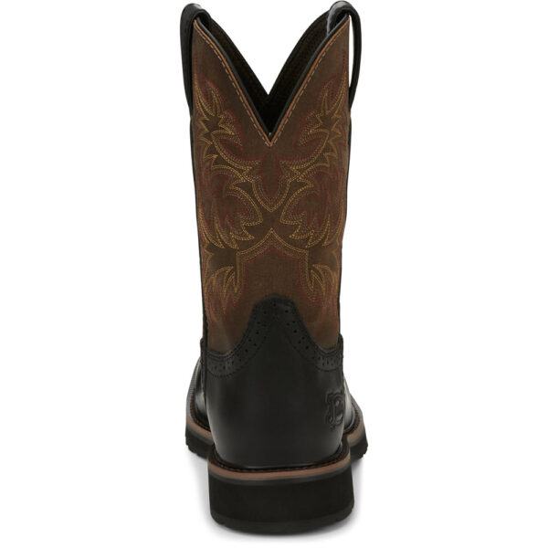 A look at the back and heel of a Justin Driller 11" Men's Work Composite Toe Pull On Boot.