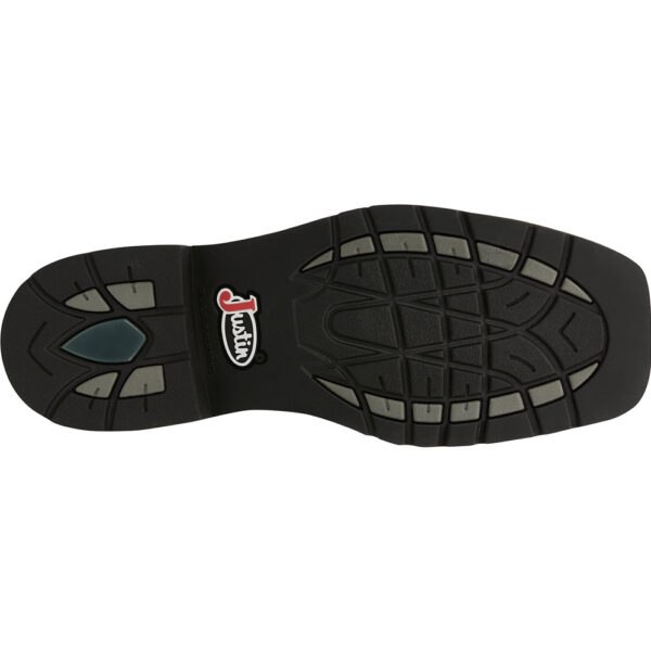 The sole of a Justin Driller 11" Men's Work Composite Toe Pull On Boot.