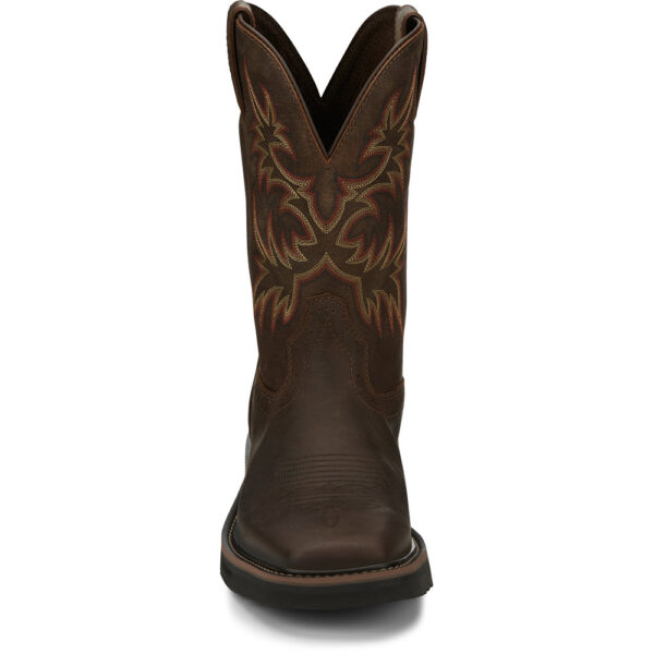 A forward-facing look at Justin Driller 11" Men's Work Soft Toe Pull On Boot.