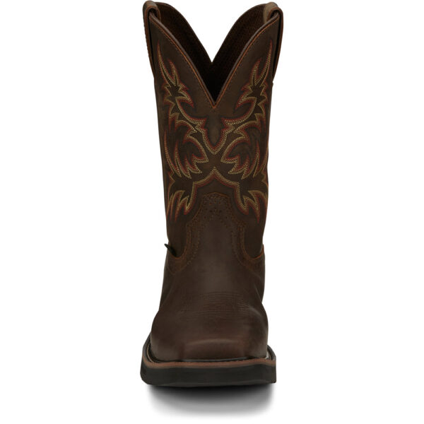 A forward-facing look at Justin Driller 11" Men's Work Steel Toe Pull On Boot.