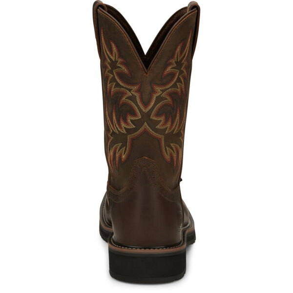 A look at the back and heel of a Justin Driller 11" Men's Work Steel Toe Pull On Boot.