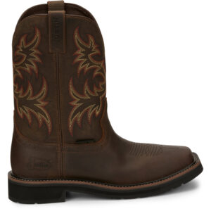 A right profile facing Justin Driller 11" Men's Work Steel Toe Pull On Boot.