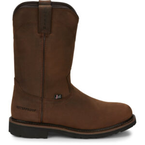 A right profile facing Justin Drywall 10" Waterproof Men's Work Soft Toe Pull On Boot.