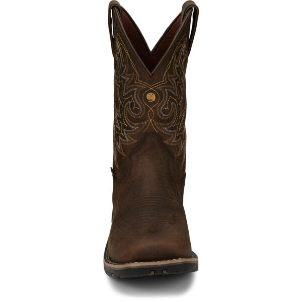 A forward-facing look at Justin Fireman Brown Waterproof Men's Western Boot.