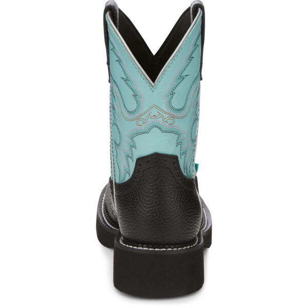 A look at the back and heel of a Justin Gemma 8" Black Women's Western Boot.
