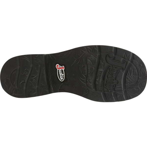 The sole of a Justin Gemma 8" Black Women's Western Boot.