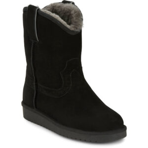 A 3/4 turned Justin Heidi Suede Shearling Black Women's Western Boot.