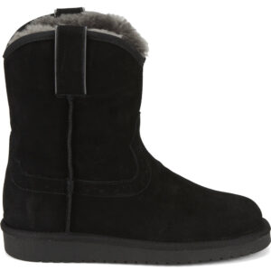 A right profile facing Justin Heidi Suede Shearling Black Women's Western Boot.