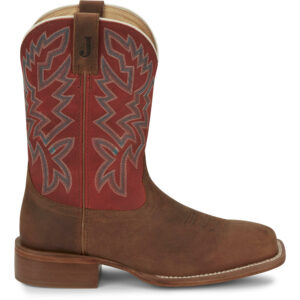 A right profile facing Justin Jackpot Pecan Brown Men's Western Boot.