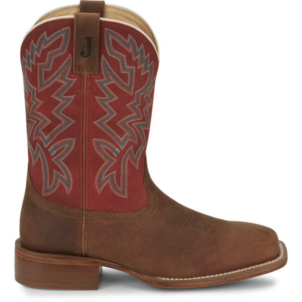 A right profile facing Justin Jackpot Pecan Brown Men's Western Boot.
