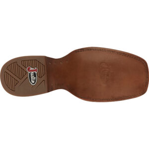 The sole of a Justin Jackpot Pecan Brown Men's Western Boot.