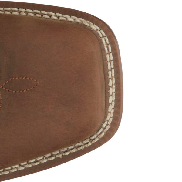 The toe shape of a Justin Jackpot Pecan Brown Men's Western Boot.