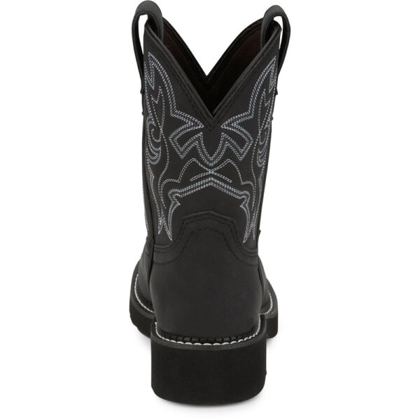 A look at the back and heel of a Justin Kay 8" Black Women's Western Boot.