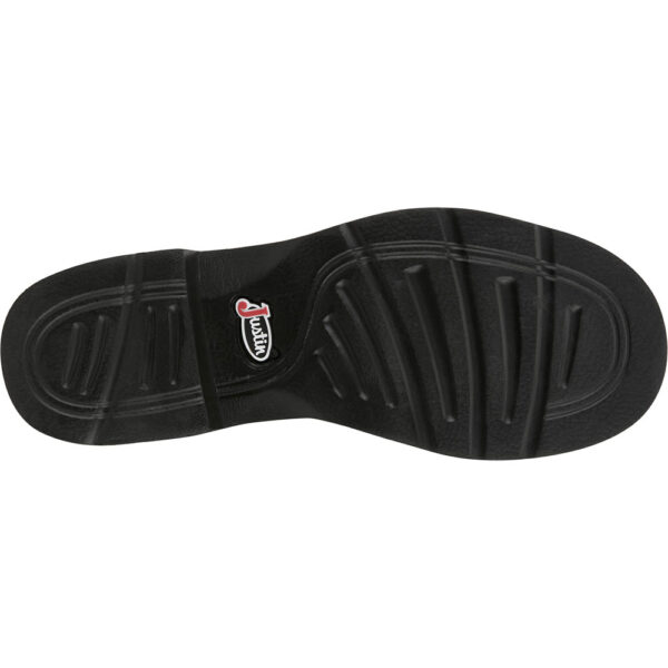 The sole of a Justin Kay 8" Black Women's Western Boot.