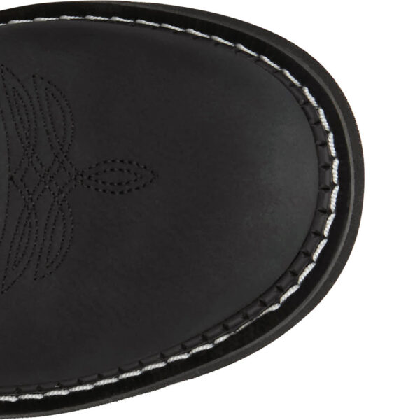 The toe shape of a Justin Kay 8" Black Women's Western Boot.