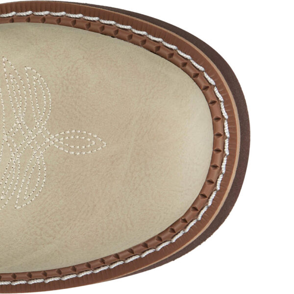 The toe shape of a Justin Kay 8" Taupe Women's Western Boot.