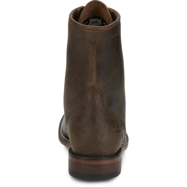 A look at the back and heel of a Justin McKean 7" Brown Women's Lace Up Roper Boot.