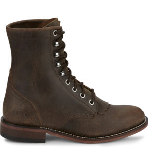A right profile facing Justin McKean 7" Brown Women's Lace Up Roper Boot.