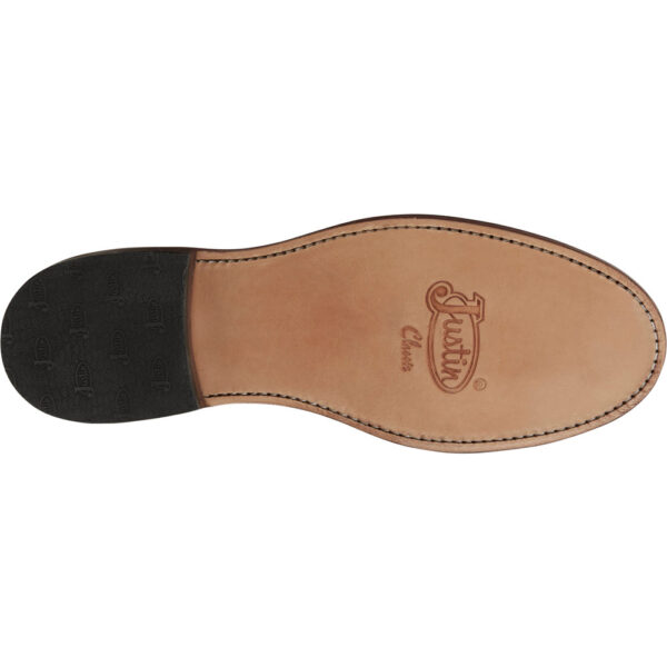 The sole of a Justin Rush McKean 7" Brown Women's Lace Up Roper Boot.