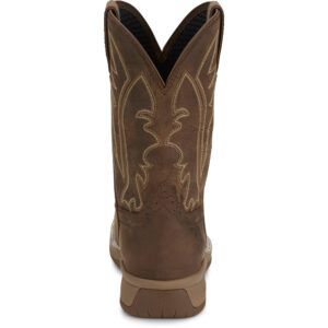 A look at the back and heel of a Justin Nitread Waterproof Men's Pull On Work Boot.