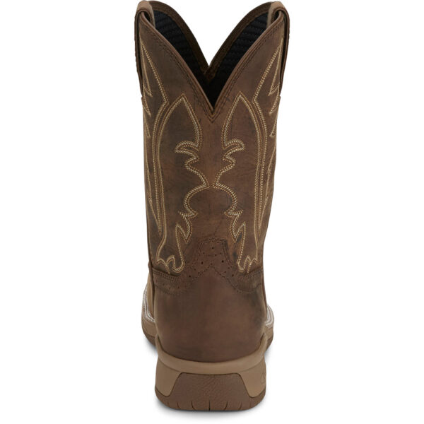 A look at the back and heel of a Justin Nitread Waterproof Men's Pull On Work Boot.