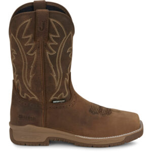 A right profile facing Justin Nitread Waterproof Nano Composite Toe Men's Pull On Work Boot.