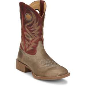 A 3/4 turned Justin Pickett 11" Griege Square Toe Men's Western Boot.