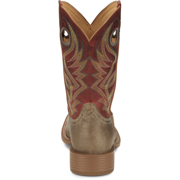 A look at the back and heel of a Justin Pickett 11" Griege Square Toe Men's Western Boot.