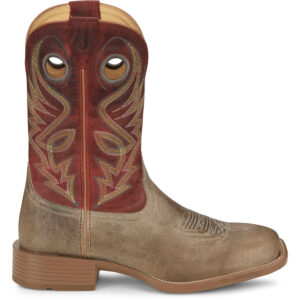 A right profile facing Justin Pickett 11" Griege Square Toe Men's Western Boot.