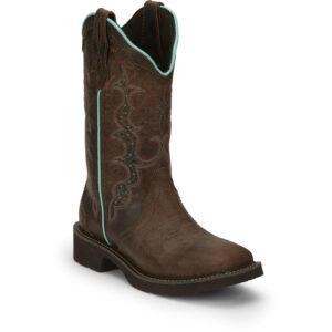 A 3/4 turned Justin Raya Tan Women's Western Boot.
