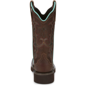 A look at the back and heel of a Justin Raya Tan Women's Western Boot.