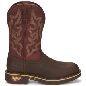 A right profile facing Justin Resistor Waterproof Nano Composite Toe Men's Pull On Work Boot.
