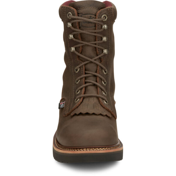 A forward-facing look at Justin Rivot Men's Work Soft Toe 8" Lace Up Boot.